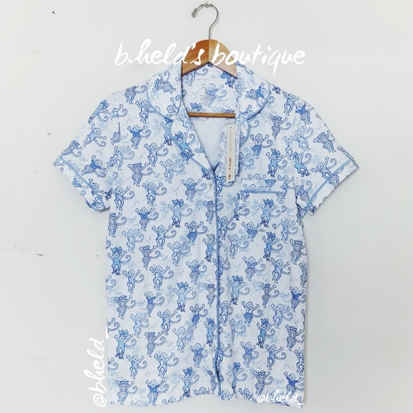 Roller Rabbit x LoveShackFancy Pastiche De Monkey Polo Pajamas in Blue Sz S NWT - Picture 3 of 14